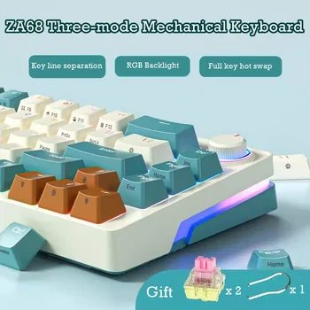 ZA68/ZA68Pro 68 Κλειδί Μίνι RGB Backlight Προαιρετικό Τρεις Mode/Ενσύρματο Μηχανικό Πληκτρολόγιο Για τον υπολογιστή Γραφείου Notebook,Γραμμική Ροζ Διακόπτη