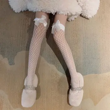 Bowknot Fishnet Κάλτσες Γυναικών Δαντελλών Προκλητικές Κοίλες Lolita Κάλτσες Γονάτων Αντι-Σκάλωμα Κάλτσα Συμπίεσης Κόμμα Ψάρια Net Pantyhose