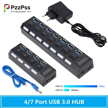 PzzPss USB 3.0 Hub Hub USB 3.0 Multi USB Splitter Χρησιμοποιήστε τον Προσαρμοστή Δύναμης 4/7 Λιμάνι Πολλαπλές Αποσυμπιεστών 2.0 USB3 Hub με το Διακόπτη για το PC