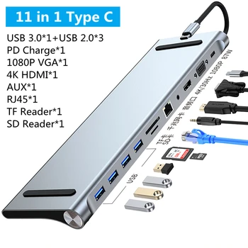 USB Προσαρμοστής Πλημνών USB C Hub 3 0 OTG Splitter 4K HDMI RJ45, VGA SD TF Κάρτα Αναγνώστης Dock Station για το MacBook Air τα Εξαρτήματα Lap-top