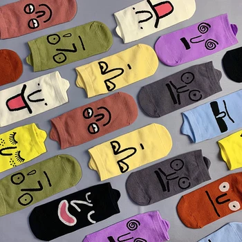 Υψηλής Ποιότητας Κάλτσες Γυναικών Έκφραση Casual Χρώματα Καραμελών Βαμβακιού Κινούμενων Σχεδίων Κάλτσες Θηλυκό Harajuku Αστεία Κάλτσες Άνετες Κάλτσες Αστραγάλων