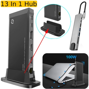 13 σε 1 Κάθετος Τύπος C Hub USB 3 0 Φορητή usb type c προσαρμοστής Σταθμός Σύνδεσης Εξόδου Ήχου HDMI-συμβατό σύστημα για το Τηλέφωνο, το Lap-top