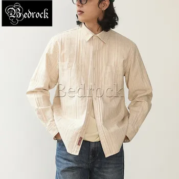 MBBCAR Αμερικανικό στυλ vintage 100% βαμβάκι μπεζ πουκάμισα για τους άνδρες 4 νήματα-βαμμένα απλό πλύσιμο casual ανδρικά πουκάμισα και μπλούζες 9236