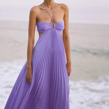 Το 2023 νέες γυναίκες μέσης κοίλο δαντέλα-up Σέξι μάξι φόρεμα μόδας holiday Στράπλες φόρεμα