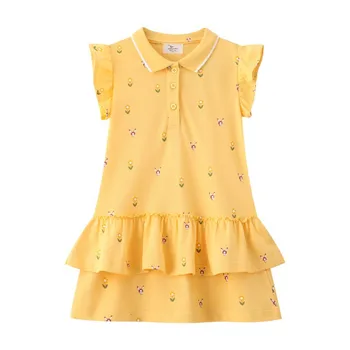 Άλμα Μέτρα Το Καλοκαίρι, Τα Παιδιά Τα Κορίτσια Φορέματα Κόμμα Κίτρινο Μικρών Παιδιών Φορέματα Κοντό Μανίκι Καυτή Πώληση Γενέθλια Μωρό Φορέματα