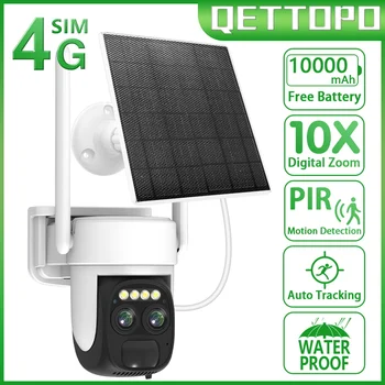 Qettopo 4K 8MP 4G Sim Κάρτα Διπλός Φακός WIFI Ηλιακή Μπαταρία Καμερών PIR Ανθρώπινη Ανίχνευση Υπαίθρια Ασφάλεια CCTV Κάμερα Παρακολούθησης