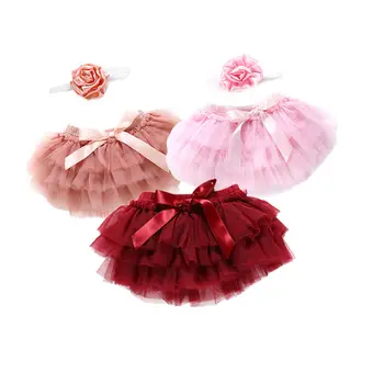 Νεογέννητο Μωρό Κορίτσια Αγόρια Φούστα Headband 2PCS Στρώμα Μπαλέτου Χορού Στερεά Δαντέλα Bowknot Τούλι Φούστα 3 Χρώματα Στολή 0-24M