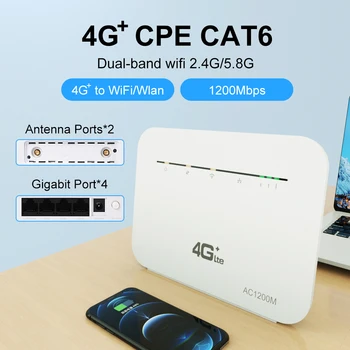 Benton Ξεκλειδώσετε CPE Γάτα 6 Ασύρματος Επαναλήπτης Wifi Router AC1200 5G Μόντεμ 4G+ 1200Mmbps Gigabit Lan Κεραίες Κέρδους Θύρα κάρτας SIM