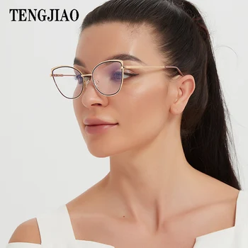 TENGJIAO Cat Eye Γυαλιά Γυναίκες Αντι-Μπλε Ακτίνες Φωτός Υπολογιστή Οπτικό Θέαμα Πλαίσιο Διαφανή Γυαλιά Γυναικεία Σαφή Φακό