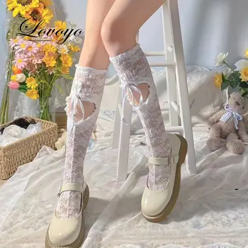 Το 2023 Σέξι Γυναίκες Κάλτσα Lolita Ομοιόμορφες Λεπτές Μακριές Κάλτσες Μεταξωτές Κάλτσες Αγάπη καρδιά δείτε μέσα από το μαύρο Γόνατο Κάλτσες Καλοκαίρι Εσώρουχα