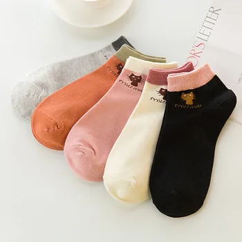 5 Ζεύγη/Lot Γυναικών Βαμβακιού Κάλτσες Χαριτωμένο Κινούμενα Σχέδια Κορέας Μόδας Κάλτσες Αστραγάλων Χαριτωμένο Γάτα Εκτύπωσης Harajuku Μαύρο Λευκό Καλοκαίρι Κάλτσες Θηλυκό
