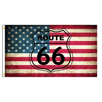 ΕΚΛΟΓΈΣ 90x150cm Route 66 Ποδηλάτης Μοτοσικλέτα Αναβάτη Ρετρό ΗΠΑ Σημαία Έμβλημα