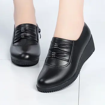 Μαμά blavk τεχνητού δέρματος διαμερίσματα πλατφόρμα άνοιξη μαύρο γυναικών παπούτσια άνετα παπούτσια γυναικεία παπούτσια μπαλέτου