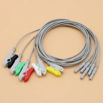 5-οδηγεί EEG/EMG/ECG/EKG din1.5 holter καλώδιο Leadwire των Ηλεκτροδίων Clip για το μίας χρήσης μαξιλάρι ηλεκτροδίων και eeg καπ.