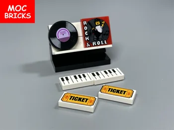 10pcs MOC Τούβλα Τυπωμένο Κεραμίδια 2x2 1x2 Πώληση Μουσική Ροκ Τραγουδιστής Εγγραφή Δίσκων Συναρμολογούνται δομικά στοιχεία Αξεσουάρ παιδικά Παιχνίδια Δώρα
