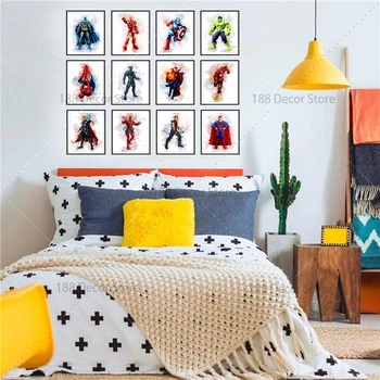 Εκδικητές Marvel Super Hero Τυπωμένο Ακουαρέλα ζωγραφική σε Καμβά Spiderman Αφίσα Τέχνη Τοίχων Εικόνα για τα Παιδιά Διακόσμηση των Δωματίων Cuadros