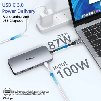 MOKiN USB C 8 σε 1 Σταθμό Σύνδεσης | DP + 2 HDMI + VGA 4 τηλεοπτική παραγωγή, 100W παροχή Ισχύος PD για Mac iPad Thunderbolt Lap-top