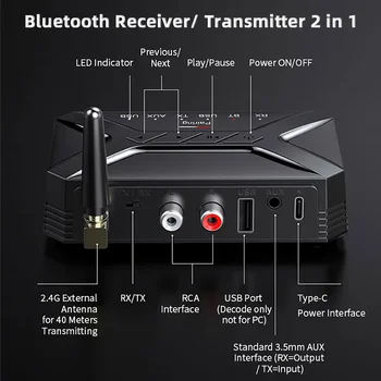 40M 2 σε 1 Ασύρματο Bluetooth 5.0 Δέκτης συσκευών αποστολής Σημάτων Προσαρμοστής 3.5 mm Jack Για το Αυτοκίνητο Μουσικής Ήχου Aux Ακουστικό Δέκτη με ελεύθερα χέρια