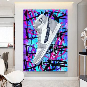 Γκράφιτι Πάνινα παπούτσια Καμβά Ζωγραφική Τέχνη Τοίχων Καμβά Εκτυπώσεις Αφισών Τοίχων Εικόνα Εγχώρια Διακοσμητικά Πίνακες για Living Room Decor