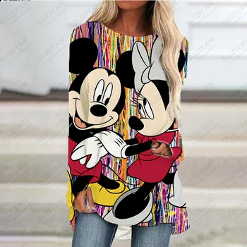 Το 2023 Νέων Γυναικών Άνοιξη Κοντή Φούστα Μακρύ Μανίκι Μακρύ Τοπ 3D Τυπωμένο Disney Χαλαρά A-line γύρω από το Λαιμό Πουλόβερ Μεγάλες Mickey Minnie