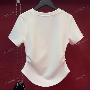 Το 2023 το Καλοκαίρι το Νέο Βαμβάκι Λευκό κοντομάνικο T-shirt High-end Παλίρροια Γυναικών Hot Τρυπάνι Κουνέλι Ruffle Κορυφή Goth Shirts για Γυναίκες S-3XL