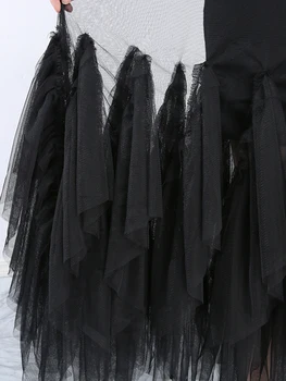 [ΕΑΜ] οι Γυναίκες Μαύρο Βολάν Πολύ Μεγάλο Μέγεθος Φόρεμα Νέα γύρω από το Λαιμό το Τριών τετάρτων Μανίκι Χαλαρά Ταιριάζει Μόδας Άνοιξη Καλοκαίρι 2023 JR77101