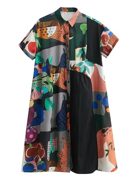 Το 2023 Άνοιξη Καλοκαίρι Νέα Σε Vintage Print Φορέματα Πουκάμισο Για Τις Γυναίκες Με Κοντό Μανίκι Χαλαρά Casual Μακρύ Φόρεμα Μόδας Κομψό Ρούχα