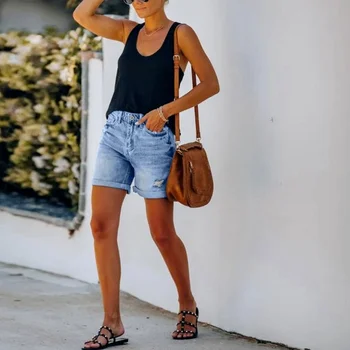 Το 2023 Το Καλοκαίρι Συν Μέγεθος Τζιν Σορτς Indie Γυναικών Ύφους Περιστασιακό Χαλαρό Ελαστικό Υψηλής Μέσης Ευρεία Πόδι Ίσιο Κοντό Τζιν Streetwear