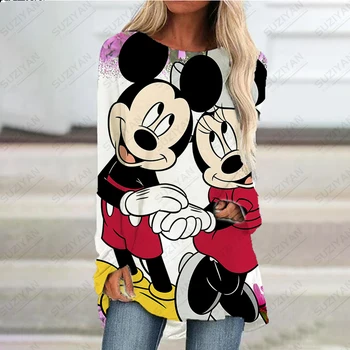 Το 2023 Νέων Γυναικών Άνοιξη Κοντή Φούστα Μακρύ Μανίκι Μακρύ Τοπ 3D Τυπωμένο Disney Χαλαρά A-line γύρω από το Λαιμό Πουλόβερ Μεγάλες Mickey Minnie