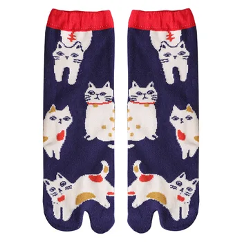 Ιαπωνικά Tabi Κάλτσες Δύο Toe Των Γυναικών Χαριτωμένο Χαριτωμένο Πολύχρωμο Μοτίβο Γάτα Αποσμητικό Αναπνεύσιμες Κάλτσες Βαμβακιού Με Τα Χωριστά Toe Δώρο