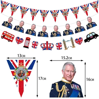 Ηνωμένο βασίλειο Σημαία, Σημαία Πανό Ζωηρά Χρώματα King Charles III Στέψη Bunting Banner Set Πολυ-μορφής για το Κόμμα Κρεμώντας Διακόσμηση